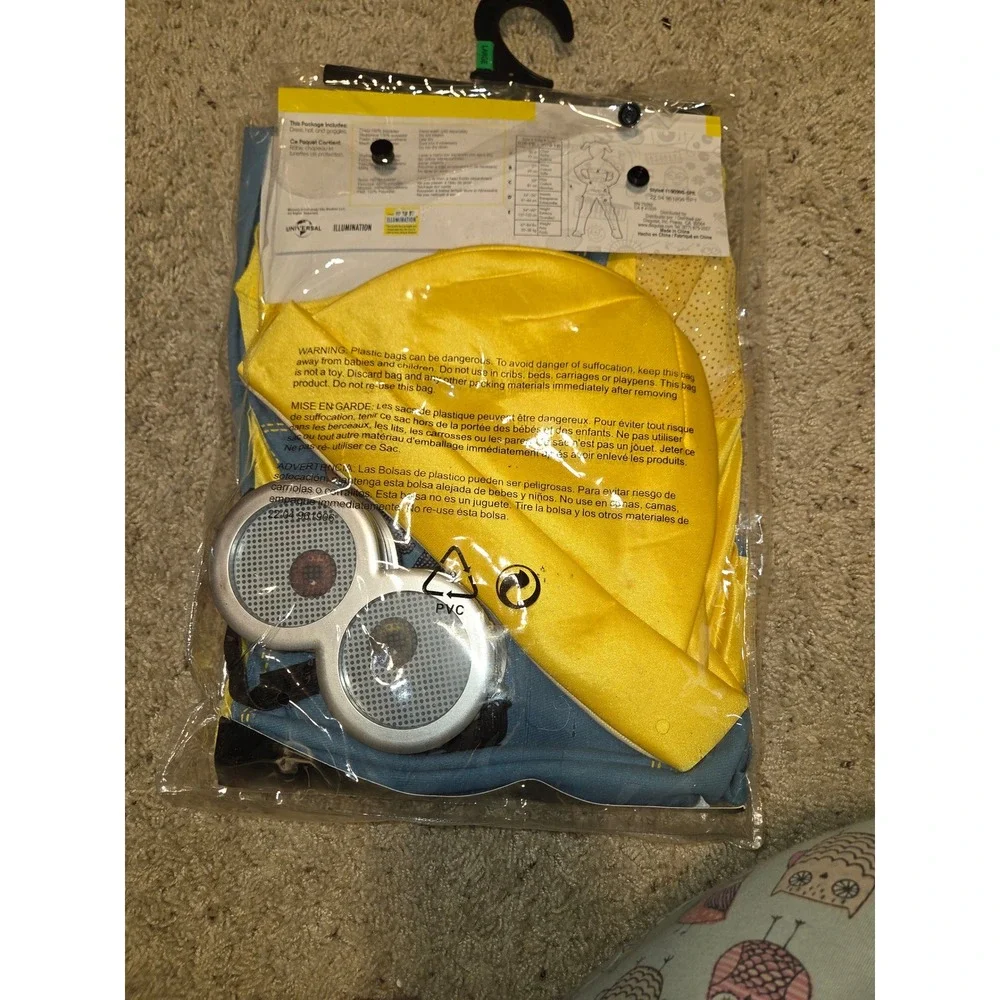 Minions Bob Child Costume Girl Dress Goggles Headpiece Size L 10-12 New